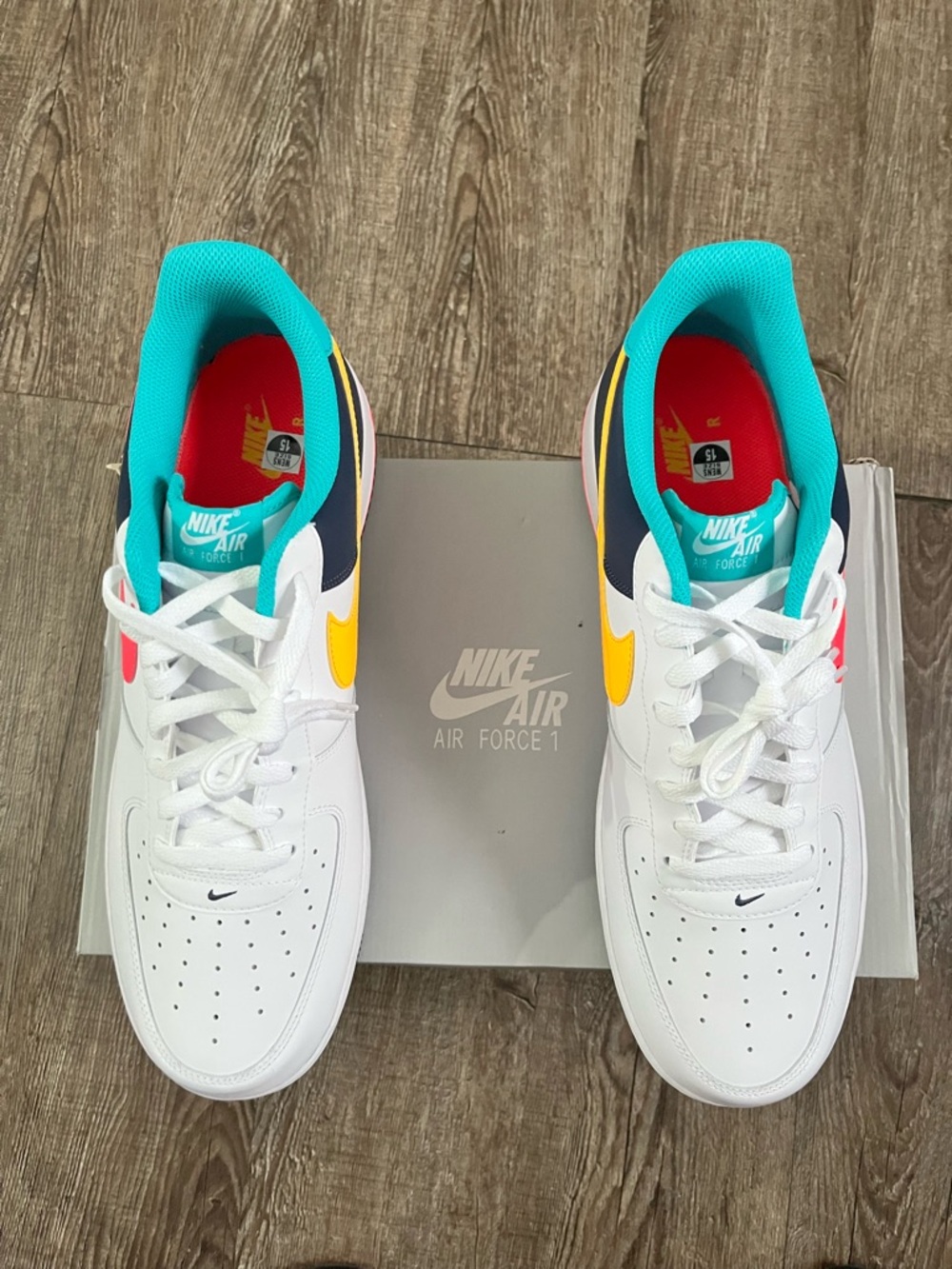Nike Air Force 1 Low White with Teal, Yellow & Pink Accents - Picture 3 of 8